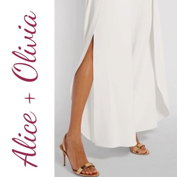 NWT ALICE + OLIVIA Bebe White Shawl Collar Split Leg Sleeveless Jumpsuit Size 12 - Picture 8 of 14